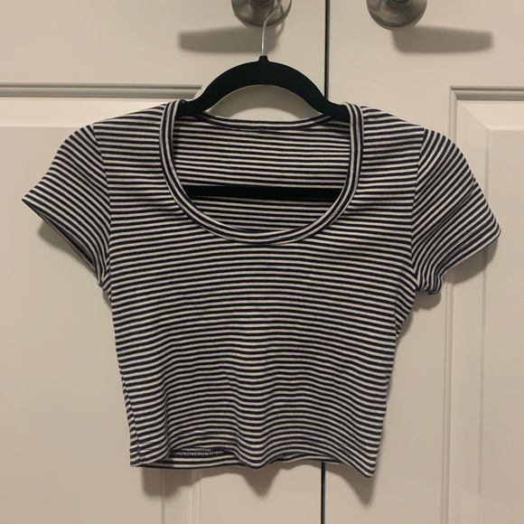 American Apparel Navy Striped Crop Top - Picture 2 of 2